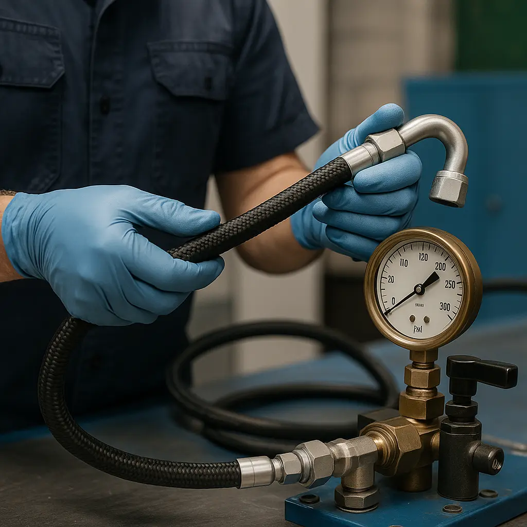 Foto de revisão e testes de mangueiras aeronáuticas