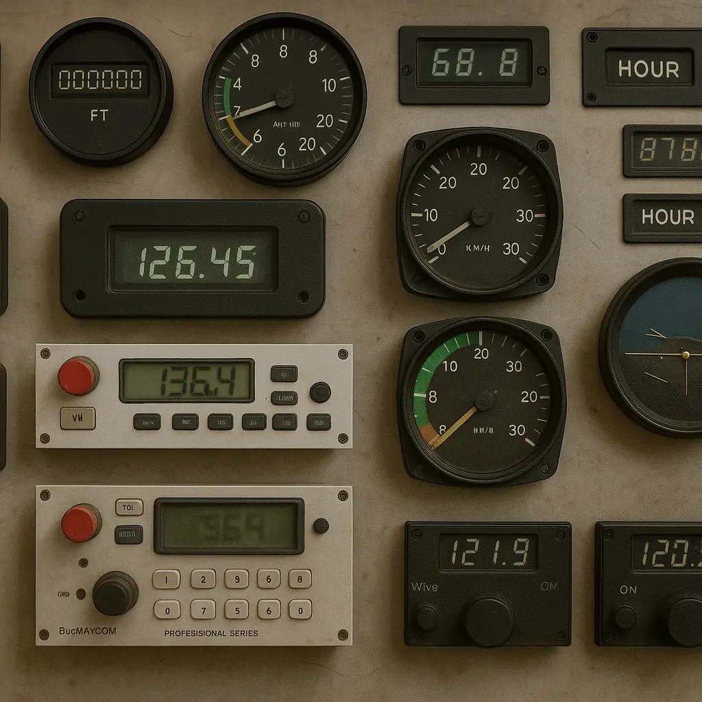 Painel de componentes aeronáuticos em manutenção