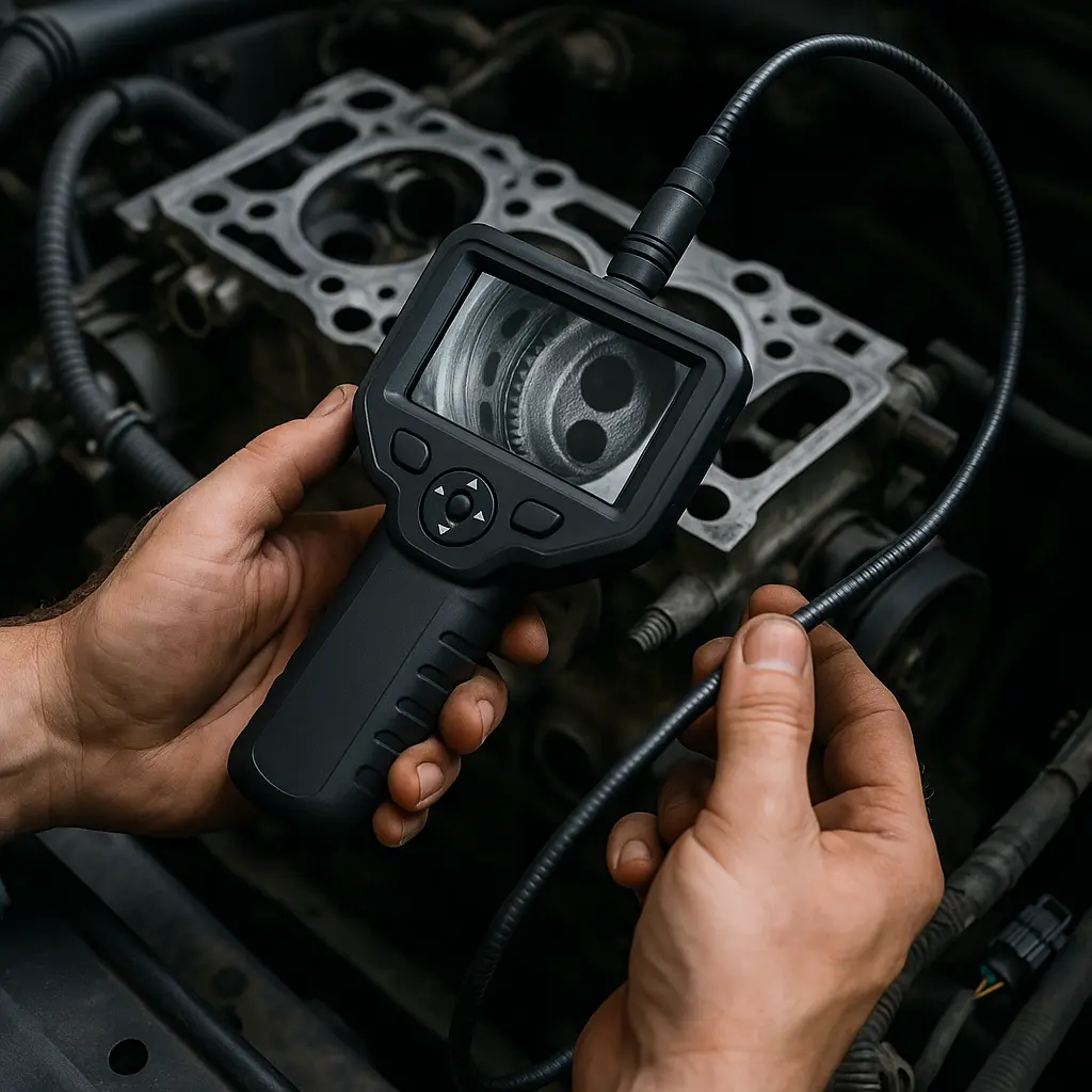 Foto de inspeção boroscópica em motor aeronáutico
