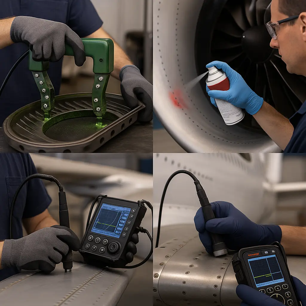 Foto de ensaio não destrutivo em componente aeronáutico