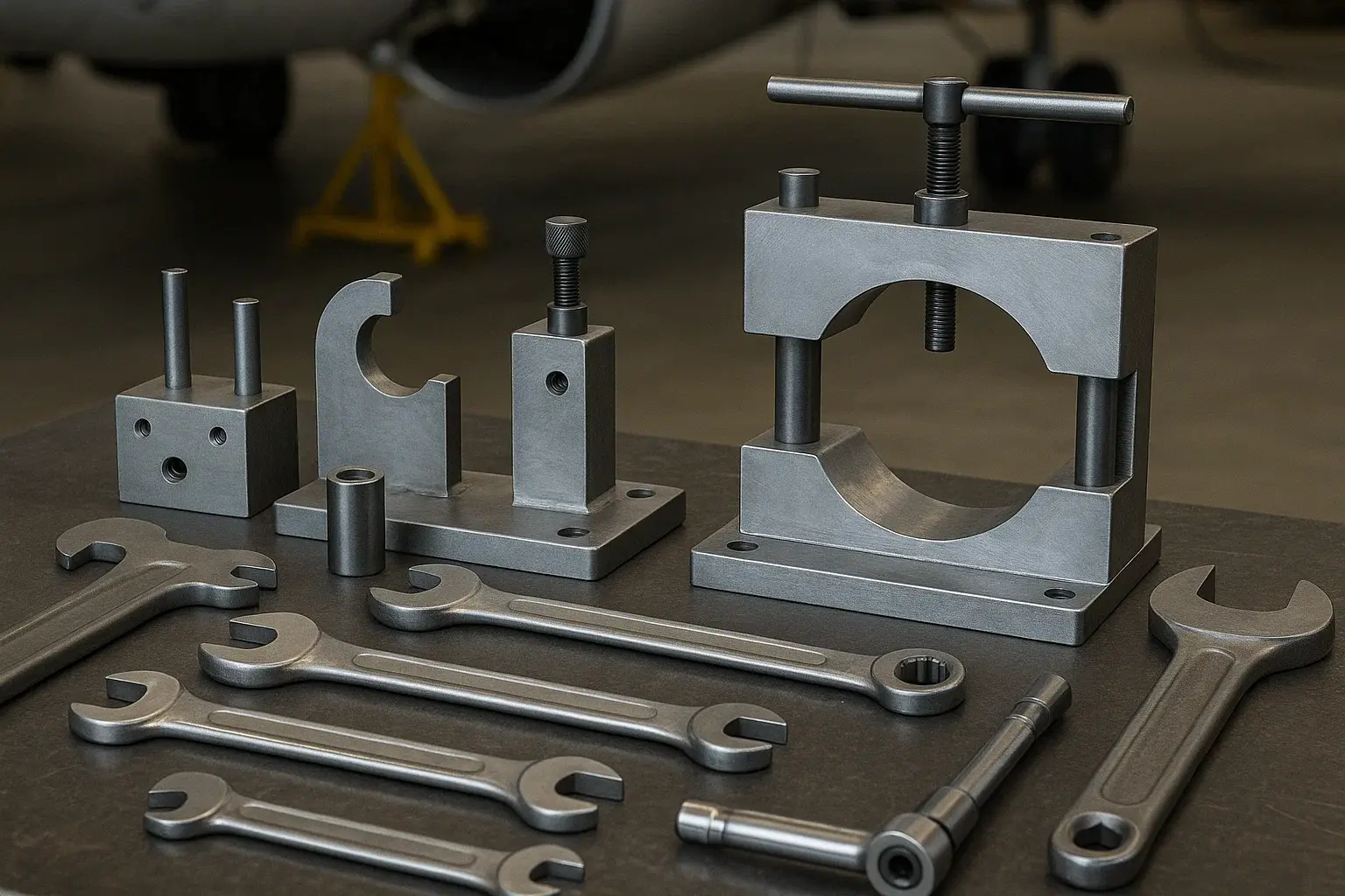 Foto de ferramentas aeronáuticas fabricadas sob medida